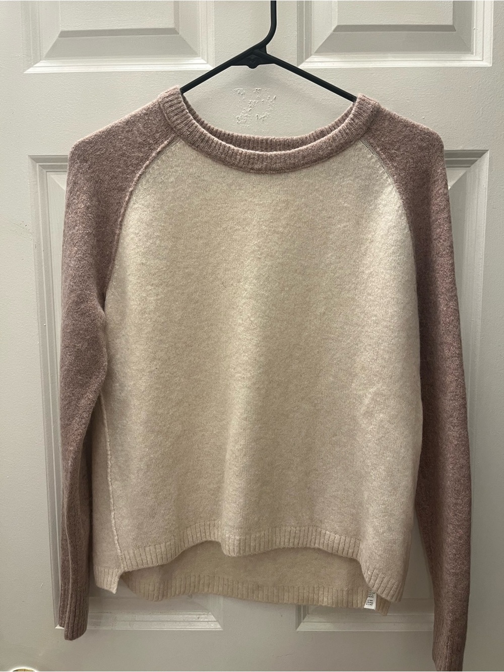 Madewell Cream Body with Dusty Rose Raglan Sleeve Crewneck